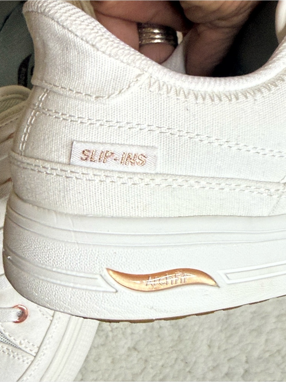 Skechers Slip Ins Women’s White Sneakers with Rose Gold Eyelets - Picture 8 of 8